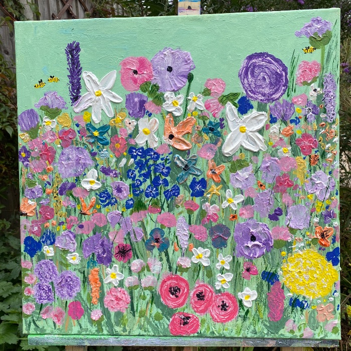 Impasto Warm summer meadow — by kerry chugg — Painting