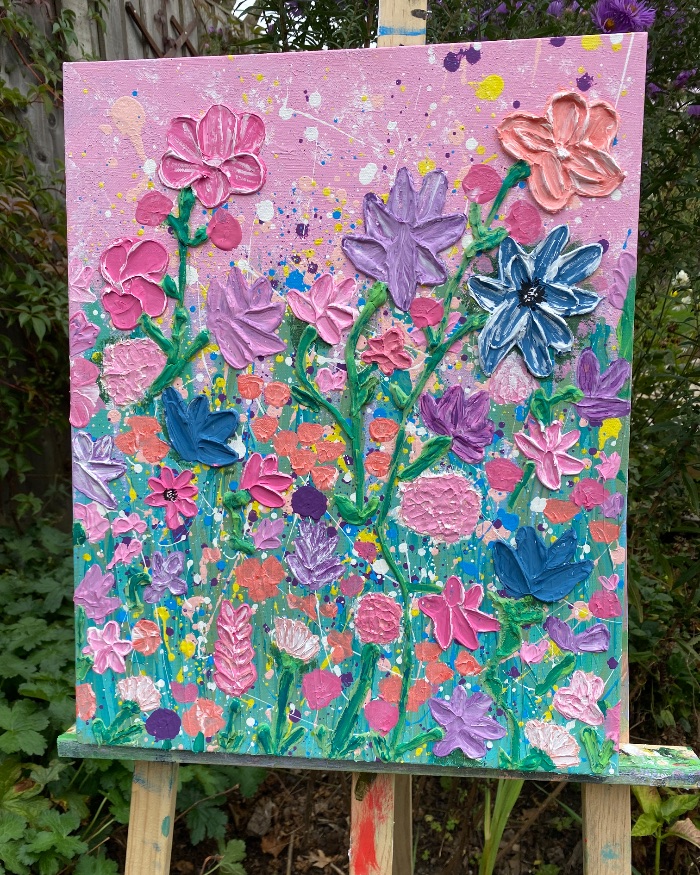 Impasto pink floral — by kerry chugg — Painting